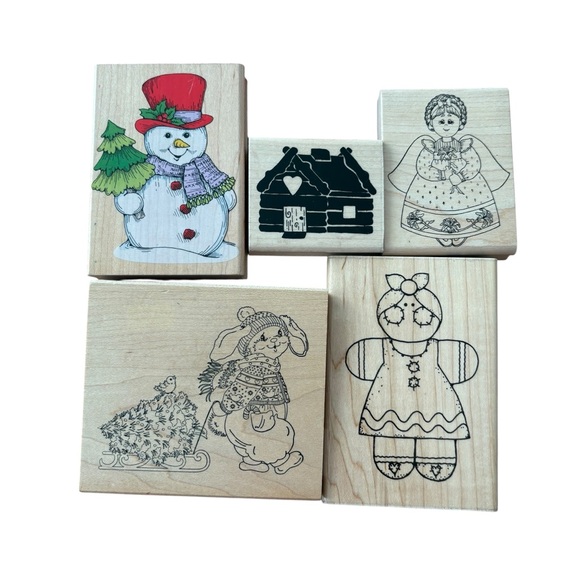 Hero Arts Other - Lot of 5 Vintage Christmas Wood Mount Rubber Stamps Jumbo 1990s Bundle of 5